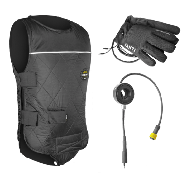 Santi Premium Set: Heizweste + Ventildurchführung + Heizhandschuhe