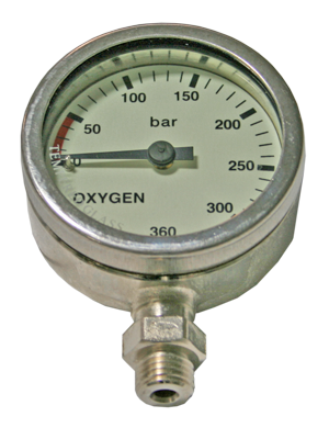 Dirzone Finimeter 52mm, 300bar Oxygen verchromt, weißes Ziffernblatt